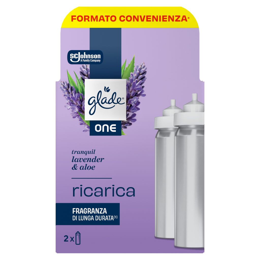 GLADE ONE DOPPIA RICARICA ONE TRANQUIL LAVENDER&ALOE - FRONTE - 5000204449358_396190 (1)
